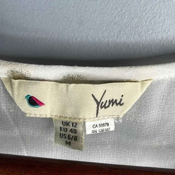 YUMI Ivory Gold Speckled Metallic Dress 2 Piece Sheer Sleeveless Coquette Size M - Picture 6 of 10